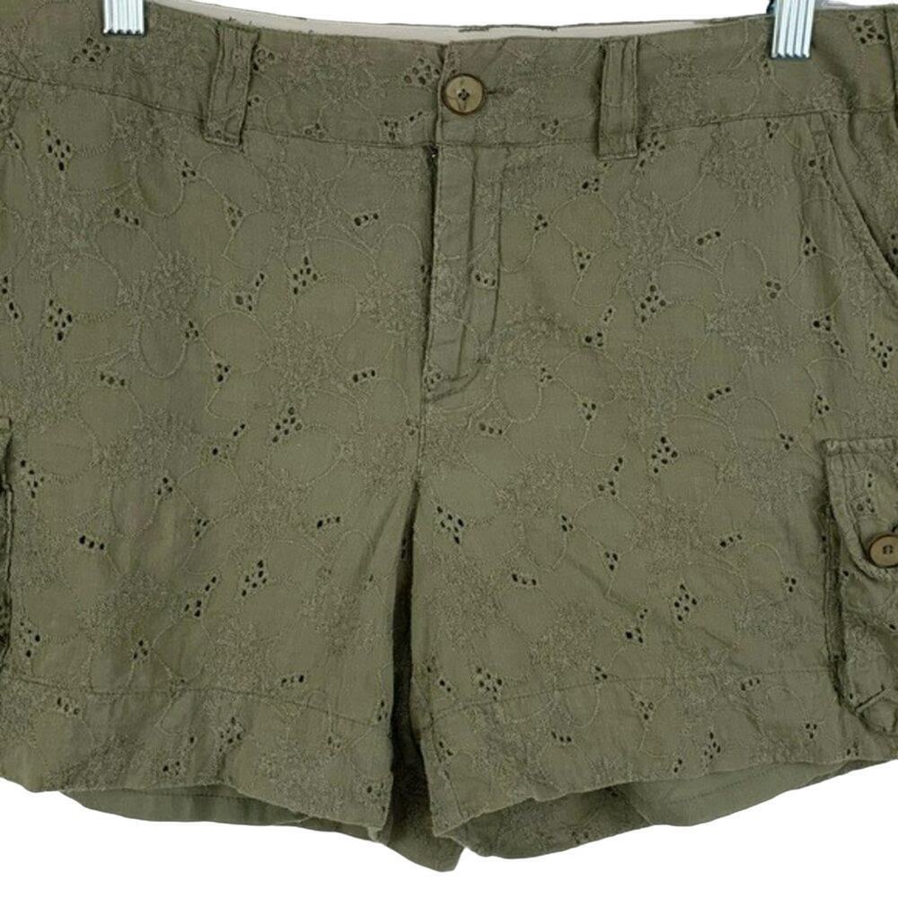 Tapemeasure Eyelet Cargo Shorts Olive Green Boho Utility Women 10 - Picture 2 of 6